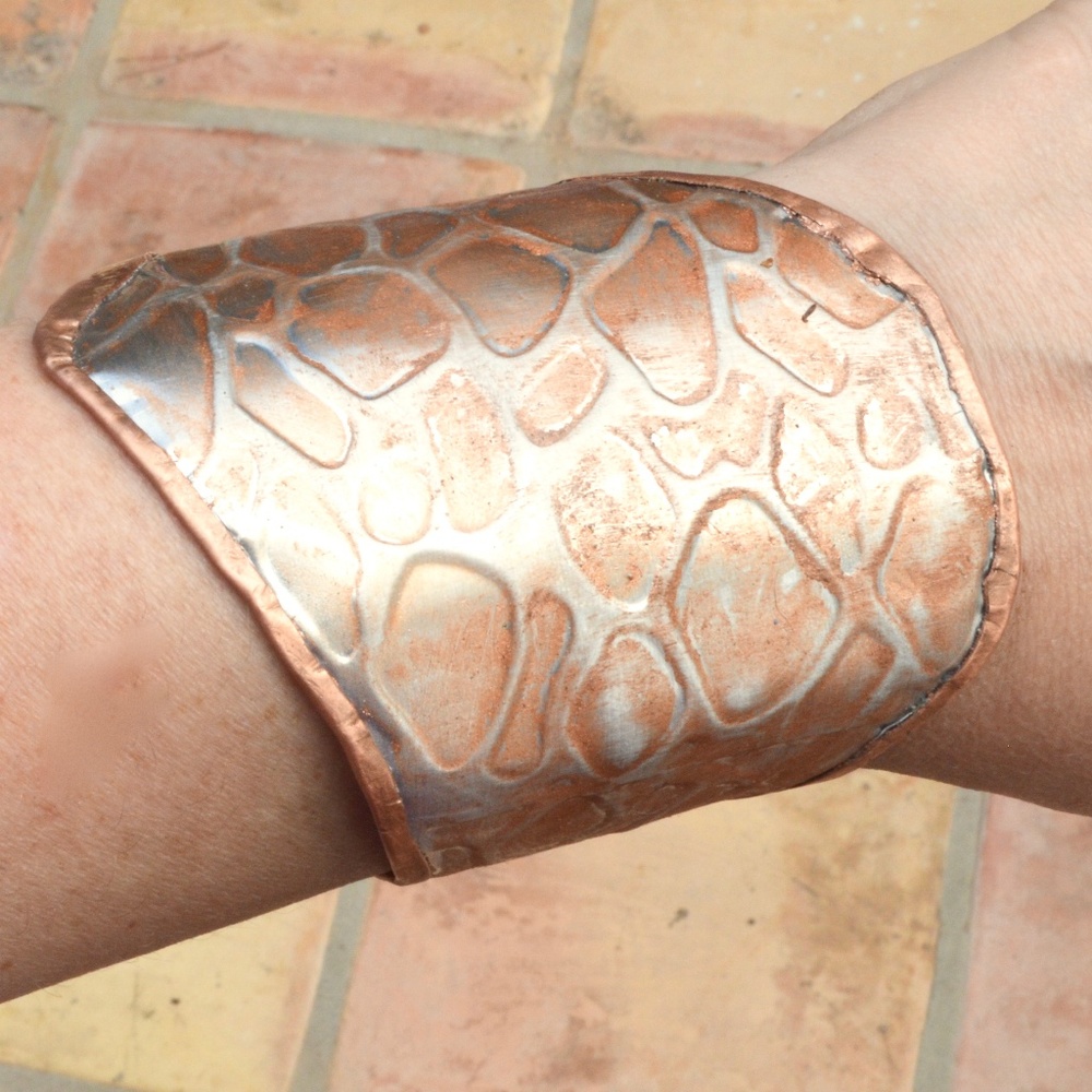 Copper Silver Patina Distressed Wide Cuff Bracelet - Picture 1 of 6